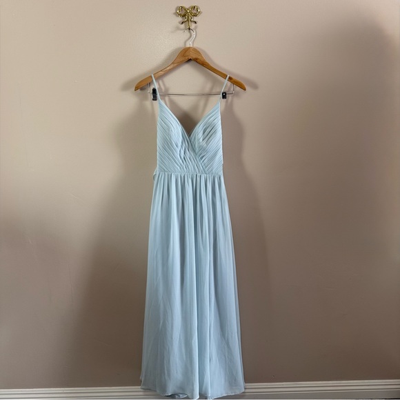 Azazie Gracie Mist Blu A-Line VNeck Pleated Halter Chiffon Dress Sz 4 Bridesmaid - Picture 4 of 11